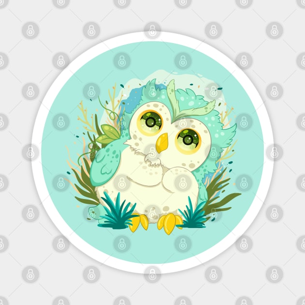 The little green owl with pattern- for Men or Women Kids Boys Girls love owl Magnet by littlepiya